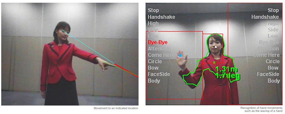 two photos of Asimo's vision processing overlayed over camera feed